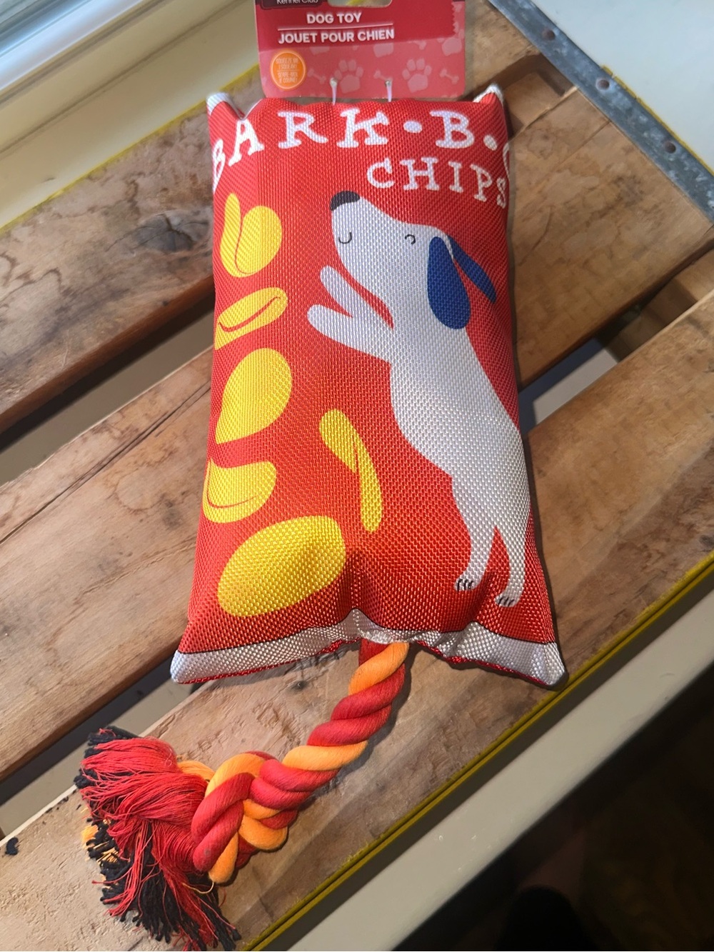 Squeakable/Roped Dog Toy-Bark-B-Q Chips ~New